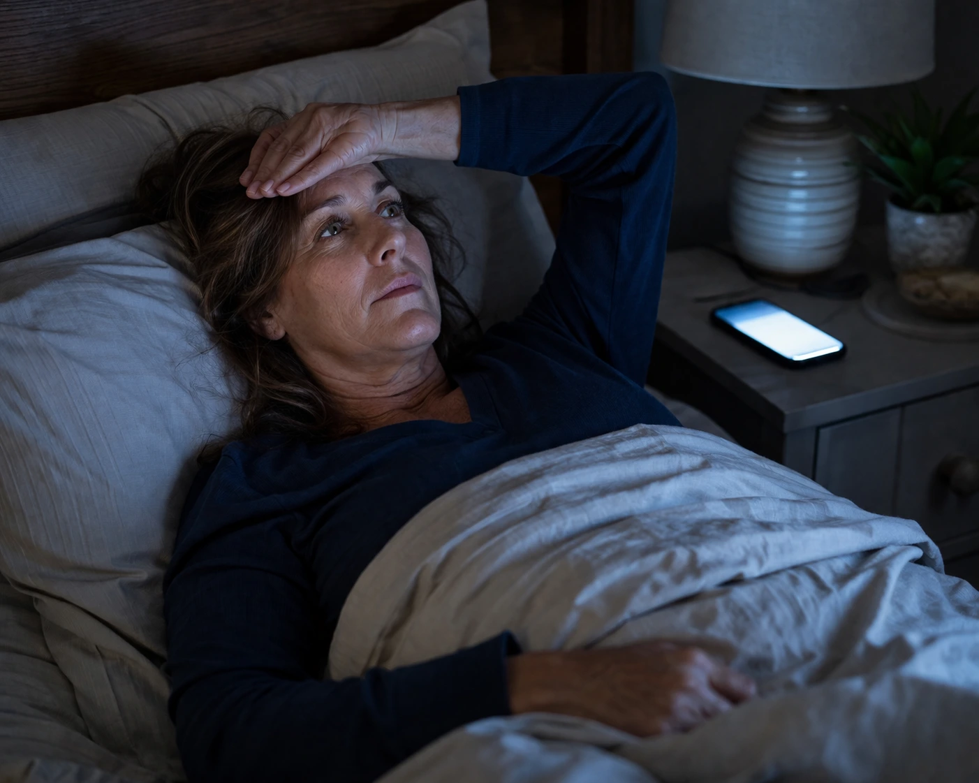 Woman lying awake at night